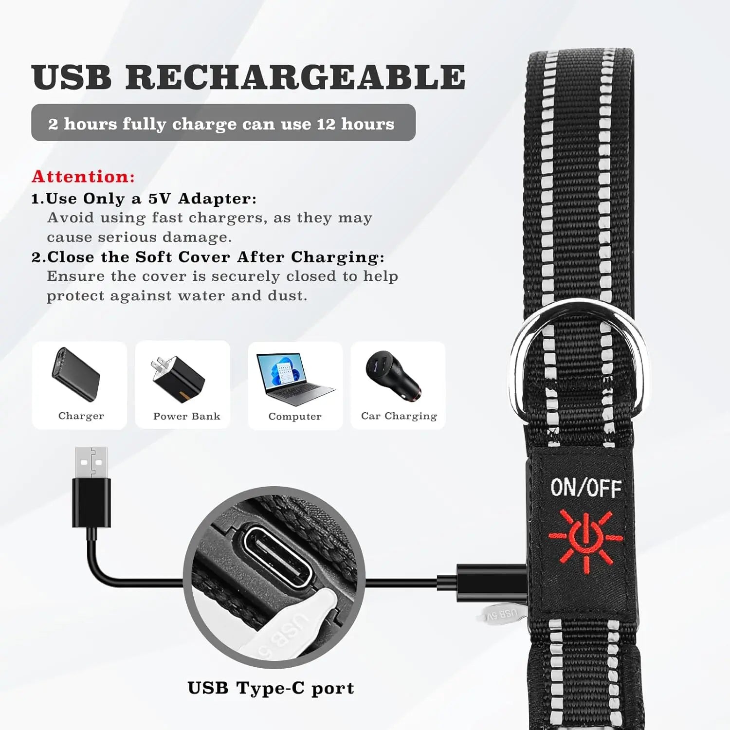 Pet LED Light-Up Leash 1.83M Rechargeable Dog Walking Lead, Nylon Material, Suitable for Dogs & Cats, Ca Prop 65 Compliant