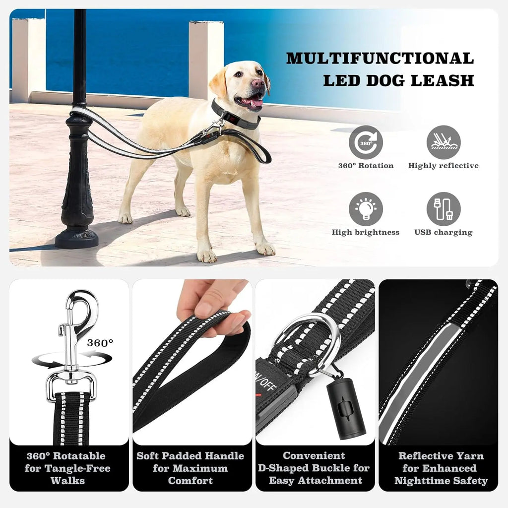 Pet LED Light-Up Leash 1.83M Rechargeable Dog Walking Lead, Nylon Material, Suitable for Dogs & Cats, Ca Prop 65 Compliant