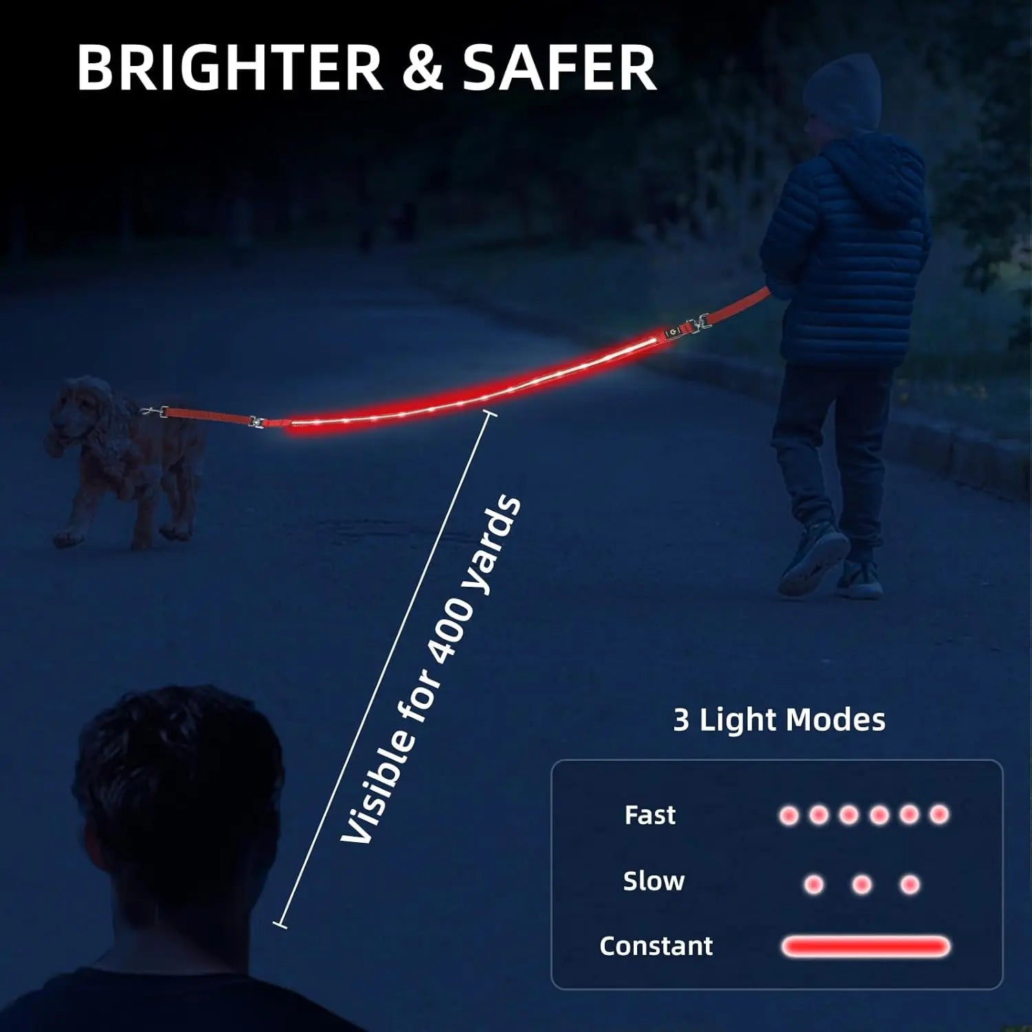 Pet LED Light-Up Leash 1.83M Rechargeable Dog Walking Lead, Nylon Material, Suitable for Dogs & Cats, Ca Prop 65 Compliant