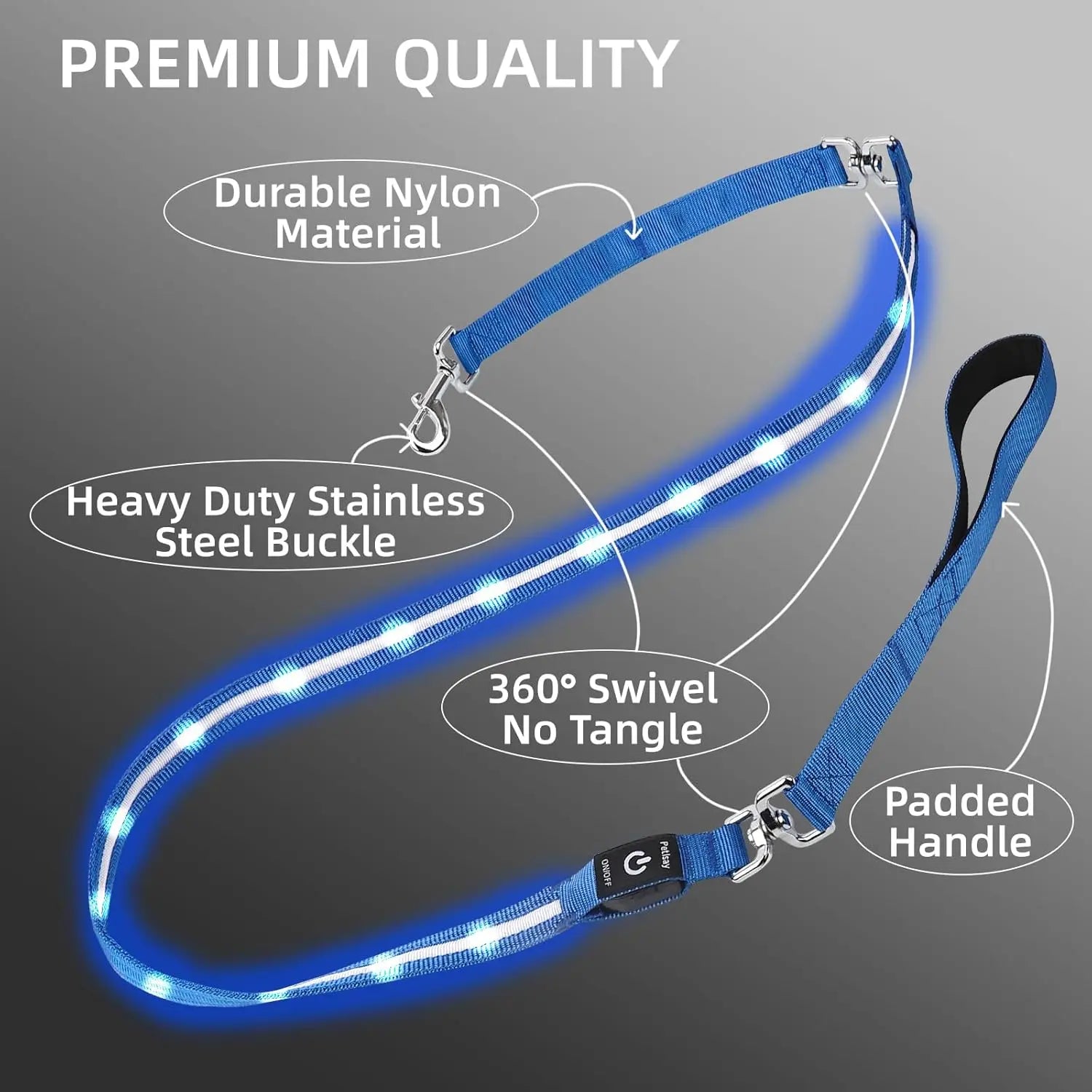 Pet LED Light-Up Leash 1.83M Rechargeable Dog Walking Lead, Nylon Material, Suitable for Dogs & Cats, Ca Prop 65 Compliant