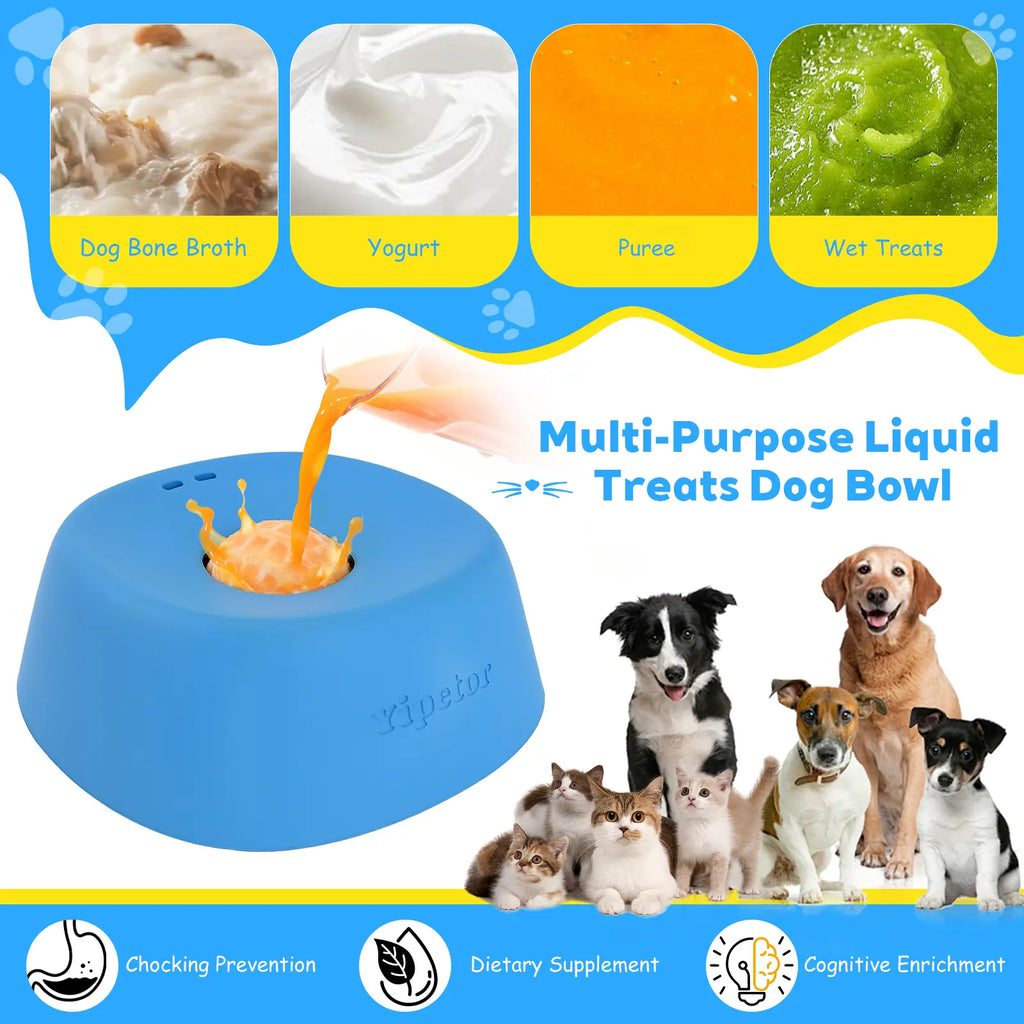 Yipetor Slow Feeder Dog Bowls for Liquid Treat, [Built-In Rolling Ball] No Spill Bone Broth Dog Licking Bowl, Multi-Purpose Puppy Yogurt Feeder Bowl for All Breeds Dietary Supplement/Post-Op Nutrition Feeding.Valentines Gift for Pets