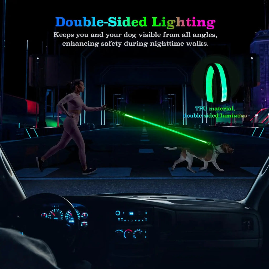 Pet LED Light-Up Leash 1.83M Rechargeable Dog Walking Lead, Nylon Material, Suitable for Dogs & Cats, Ca Prop 65 Compliant